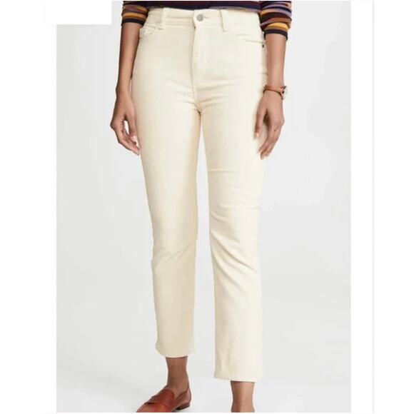 DL1961 Mara Straight Corduroy Off White Mid Rise Instasculpt Ankle Pants 27 - Picture 1 of 11